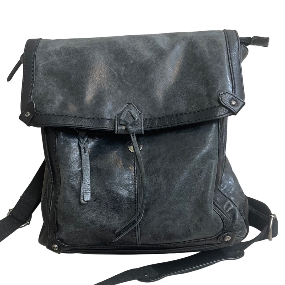 The Sak ventura Leather Convertible Backpack Crossbody Bag Gray Black Distressed